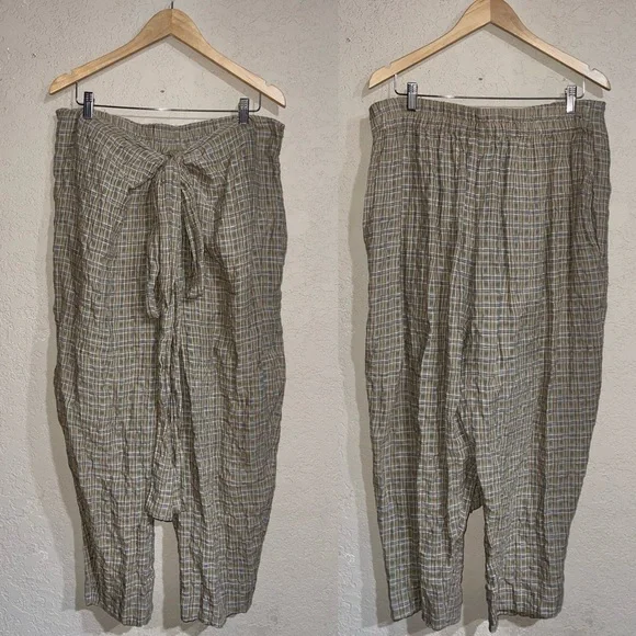 Caron Callahan | Linen Lagenlook Plaid Button Down Top And Pants Size: Large - Picture 5 of 6
